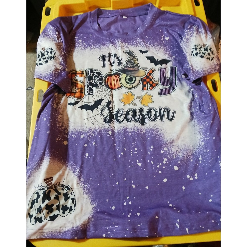 Spooky Season Women's Purple Bleach Splatter Tee, Large